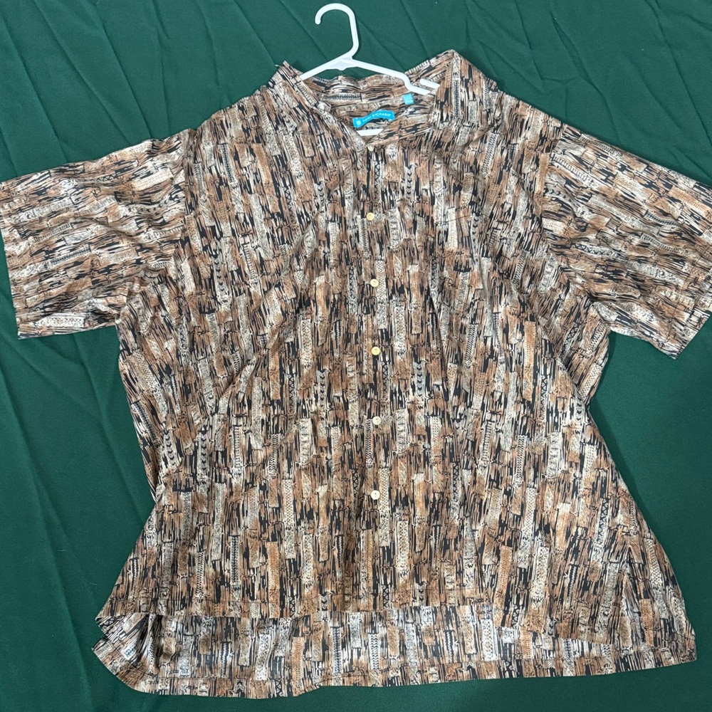 Tori Richard Hawaiian Shirt 3XB Big & Tall Brown Tribal Print